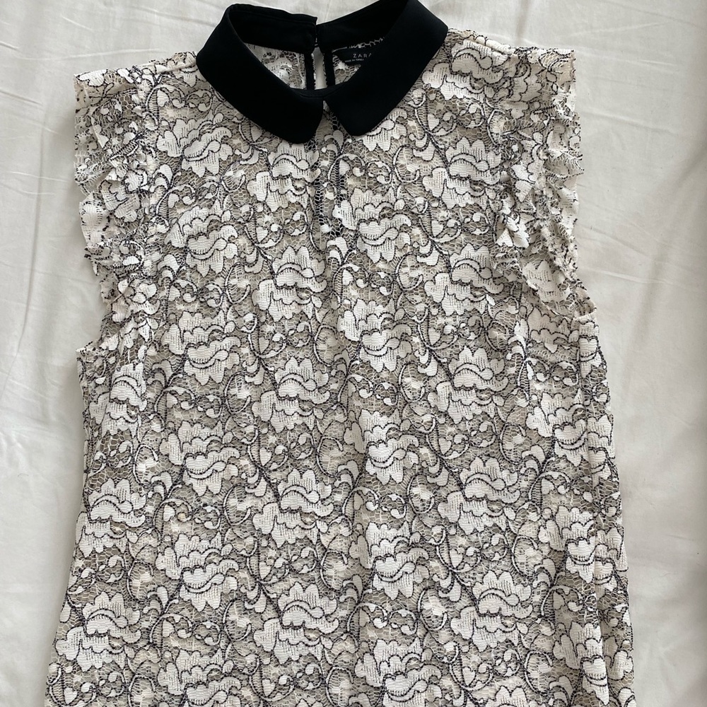 Zara woman lace black and white collared top